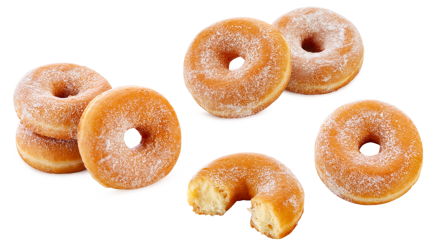 Classic sugary donuts isolated on white background