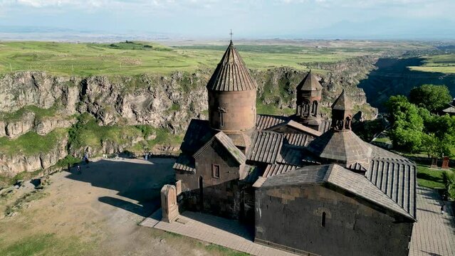 4k High definition drone video of the beautiful Saghmosavank church- Armenia