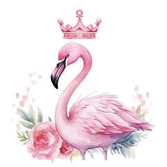 Cute watercolor swan princess. Illustration Generative AI.