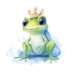 Obraz premium Watercolor cute princess frog. Illustration AI Generative.