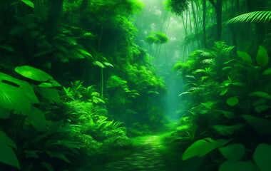 Fototapeta na wymiar Green beautifull jungle background, Generative AI Illustration.