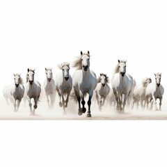 Heard of horses in white background. AI generative