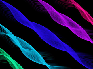 Lines abstract background black color with colorful waves pattern. Abstract background. Optical illusion, wavy thin lines. Abstract pattern. Texture with wavy curves. Features psychedelic stripes imag