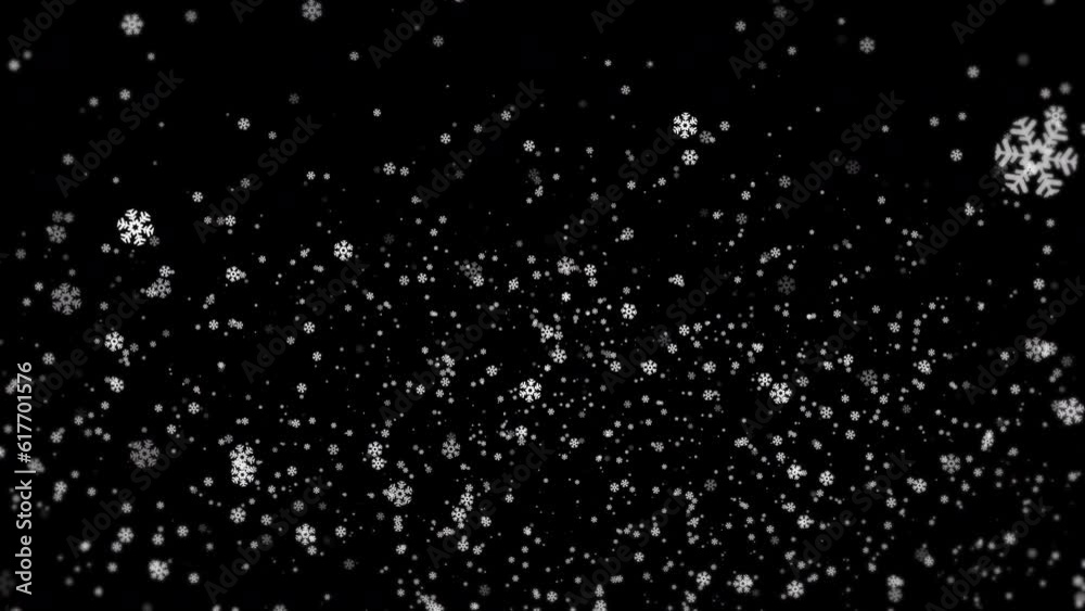 Wall mural 3d rendered animation of falling snowflakes isolated on the empty black background
