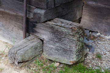 Fragment of corner of the walls of wooden medieval church