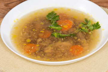 Chicken jelly in the white bowl close-up