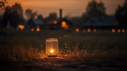 Sweet evening in countryside with bokeh light