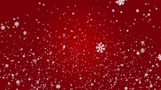 3D rendered animation of falling snowflakes isolated on the empty red background