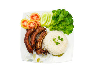 Fried Pork Rips with Rice on transparent background