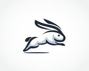 running jump art cartoon easter bunny rabbit logo design template illustration