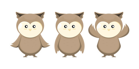 Cartoon doll owl for kids on isolated background, Vector illustration.