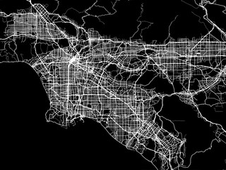 Vector road map of the city of  Los Angeles California in the United States of America with white roads on a black background.