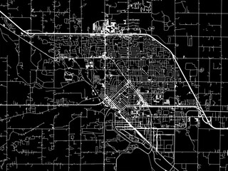Vector road map of the city of  Midland Michigan in the United States of America with white roads on a black background.