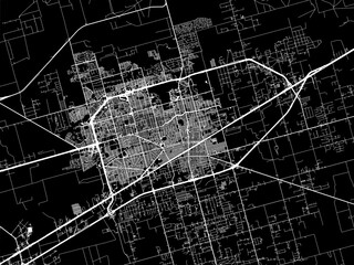 Vector road map of the city of  Midland Texas in the United States of America with white roads on a black background.