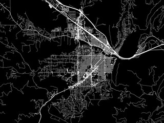 Vector road map of the city of  Missoula Montana in the United States of America with white roads on a black background.