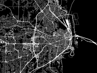 Vector road map of the city of  Mobile Alabama in the United States of America with white roads on a black background.