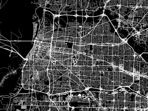 Vector road map of the city of  Memphis Tennessee in the United States of America with white roads on a black background.
