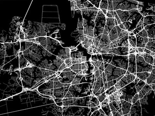 Vector road map of the city of  Norfolk Metro Virginia in the United States of America with white roads on a black background.