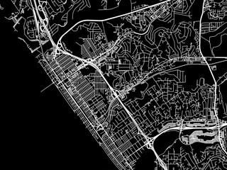 Vector road map of the city of  Oceanside California in the United States of America with white roads on a black background.