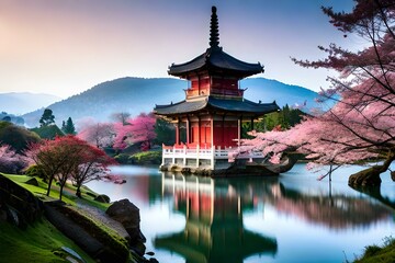 Naklejka premium temple in the morning Generated Ai