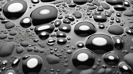 Abstract black paint drops mixed in white oil background. Non-mixing fluids pattern. Generative AI