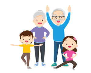 Happy Family Sport Activity. Mother, Father and Kid Doing Morning Exercising at Home