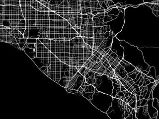 Vector road map of the city of  Orange County California in the United States of America with white roads on a black background.