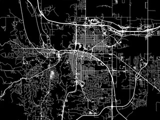 Vector road map of the city of  Rapid City South Dakota in the United States of America with white roads on a black background.