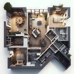 Architectural modern plan for a fourroom apartment 