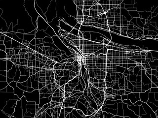 Vector road map of the city of  Portland Oregon in the United States of America with white roads on a black background.