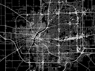 Vector road map of the city of  Rockford Illinois in the United States of America with white roads on a black background.