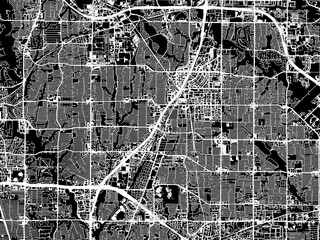 Vector road map of the city of  Richardson Texas in the United States of America with white roads on a black background.