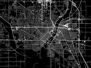 Vector road map of the city of  Saginaw Michigan in the United States of America with white roads on a black background.