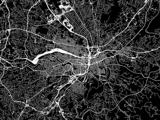 Vector road map of the city of  Roanoke Virginia in the United States of America with white roads on a black background.