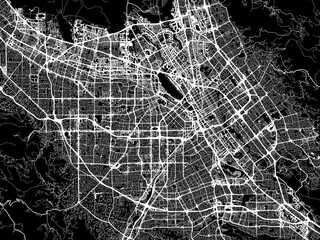 Vector road map of the city of  San Jose California in the United States of America with white roads on a black background.