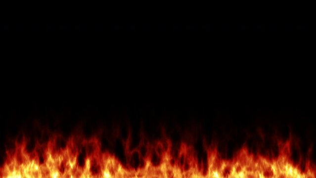 3D rendered animation of burning flames isolated on the empty black background