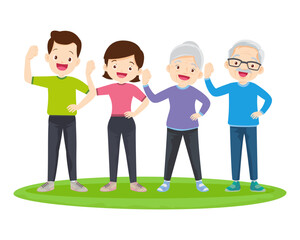 Happy Family Sport Activity. Mother, Father and Kid Doing Morning Exercising at Home