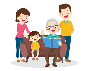 grandparents and family reading book together 4
