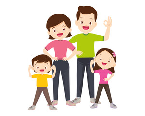 Happy Family Sport Activity. Mother, Father and Kid Doing Morning Exercising at Home