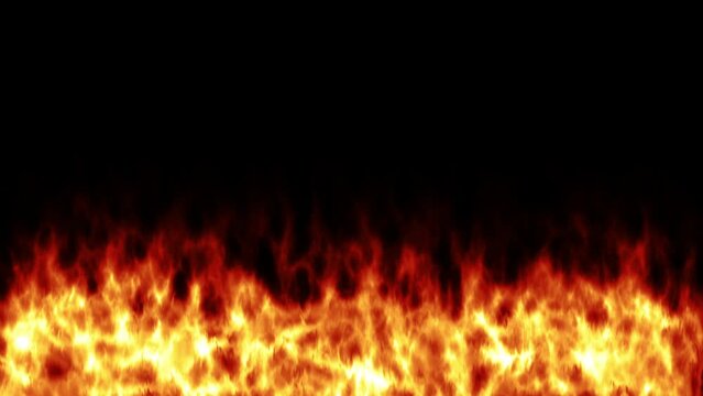 3D rendered animation of burning flames isolated on the empty black background