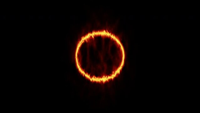 3D rendered animation of a burning fire ring isolated on the empty black background