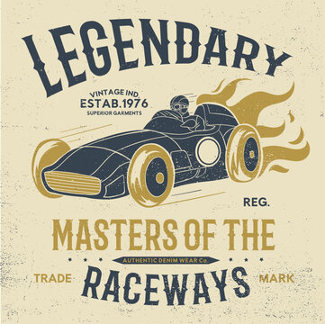 vintage style tee print design with old sport car drawing