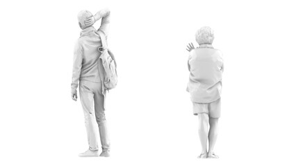 3D High Poly Humans - SET6 Monochromatic - Back View