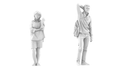 3D High Poly Humans - SET6 Monochromatic - Front View