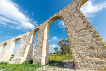 Low angle view at medieval Kamares aqueduct in Larnaca, Cyprus