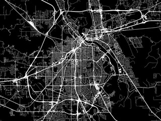 Vector road map of the city of  Shreveport Louisiana in the United States of America with white roads on a black background.