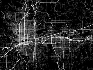 Vector road map of the city of  Spokane Metro Washington in the United States of America with white roads on a black background.