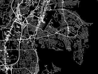 Vector road map of the city of  Warwick Rhode Island in the United States of America with white roads on a black background.