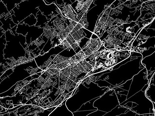 Vector road map of the city of  Wilkes-Barre Pennsylvania in the United States of America with white roads on a black background.