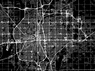 Vector road map of the city of  Wichita Kansas in the United States of America with white roads on a black background.